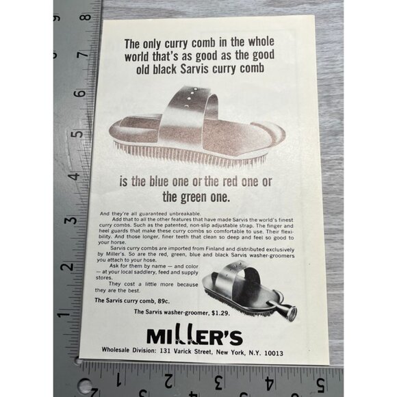 Sarvis Curry Comb Vintage Print Ad 1970s Horse Grooming Millers Wholesale NY - Picture 2 of 6
